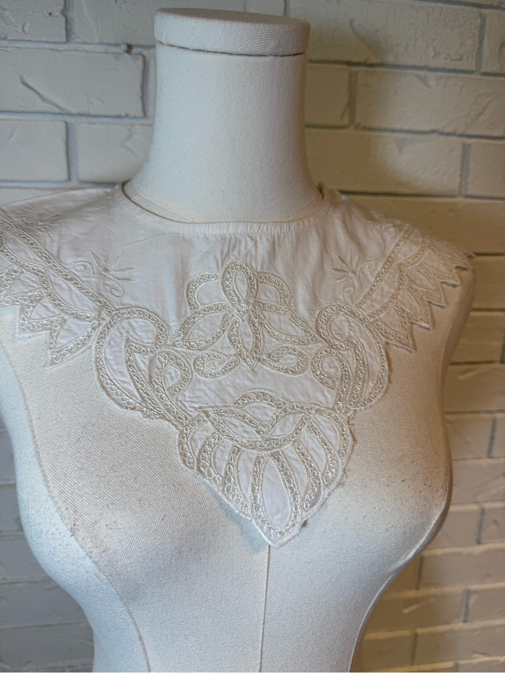 Vintage 90 White Battenberg Lace Bib Collar Victorian Womens S/M - Picture 2 of 11